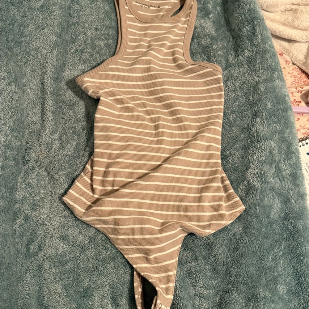 Abercrombie & Fitch Gray and White Striped Bodysuit